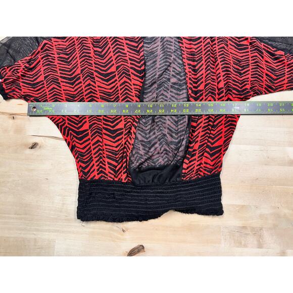 Vintage 90s Y2K 00s Zebra Mesh Whimsygoth Short Sleeve Sheer Crop Top Shirt M - Picture 4 of 6